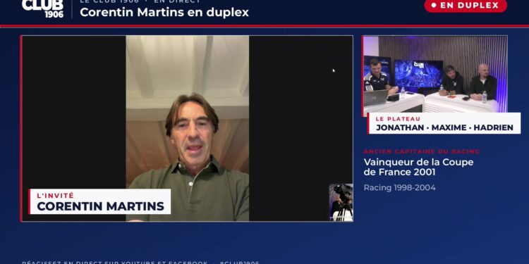 Corentin Martins en duplex, bandeau Vainqueur de la Coupe de France 2001
