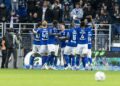 Les joueurs du Racing réunis après l'ouverture du score face au PSG